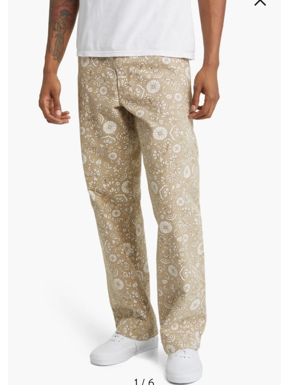 Dickies Men Pant 32 Duck Canvas Ellies Straight Leg Floral Print Beige Chino